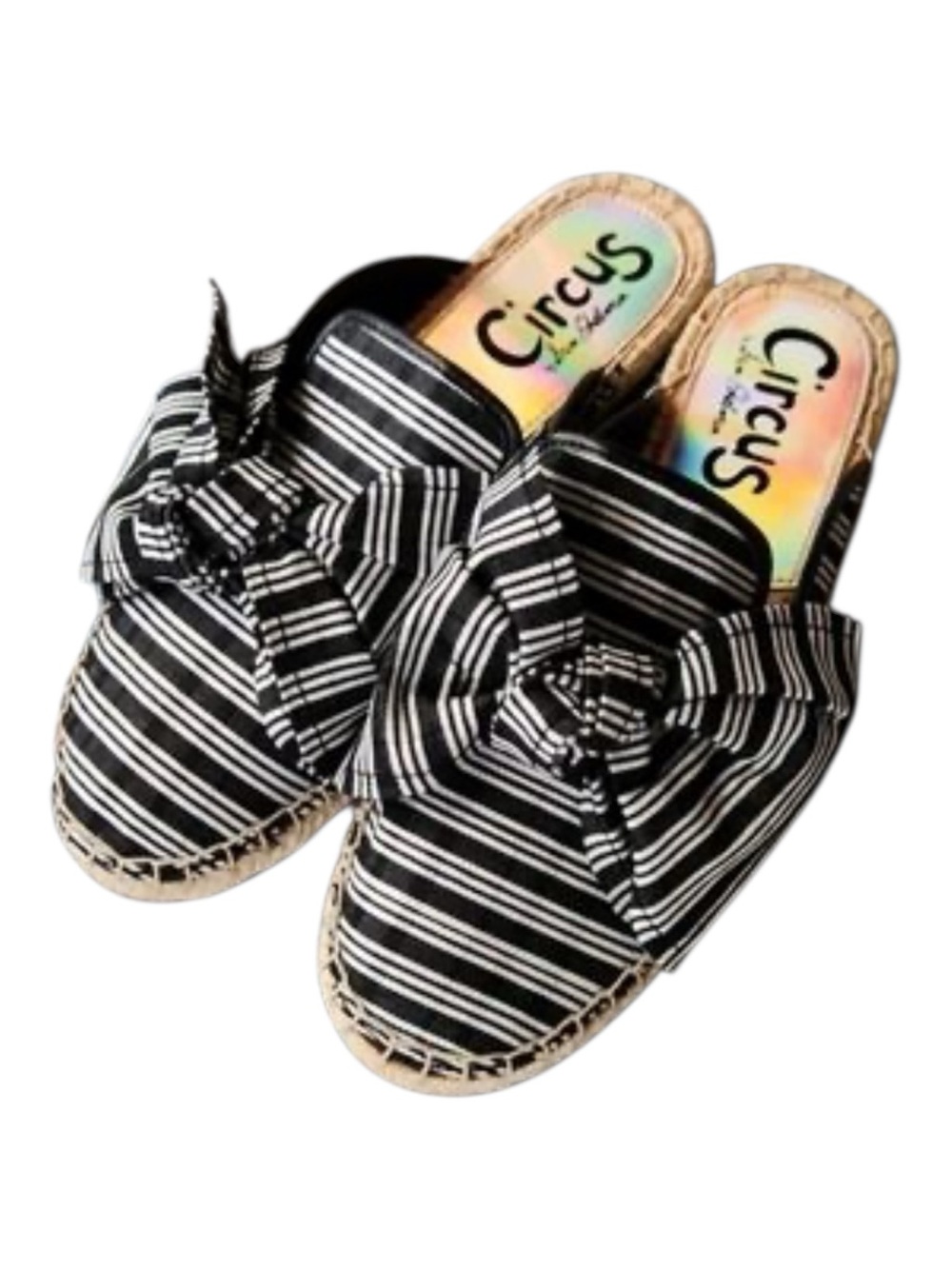 Circus‎ by Sam Edelman Lulu Black Striped Knot Espadrille Mules Slip On Size 7.5